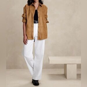 NWT Banana Republic Vegan Suede Oversized Shirt - Camel/Horse‎ Hair - XL